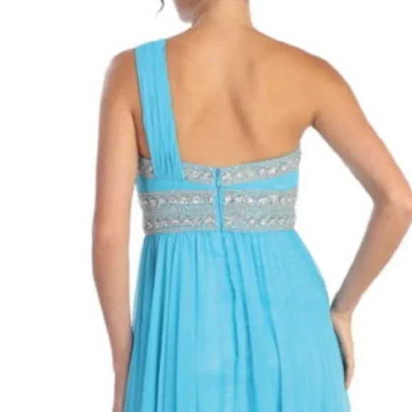 NEW LONG SLEEVELESS A-LINE CHIFFON DRESS EMBROIDERED WITH RHINESTONES GL1015